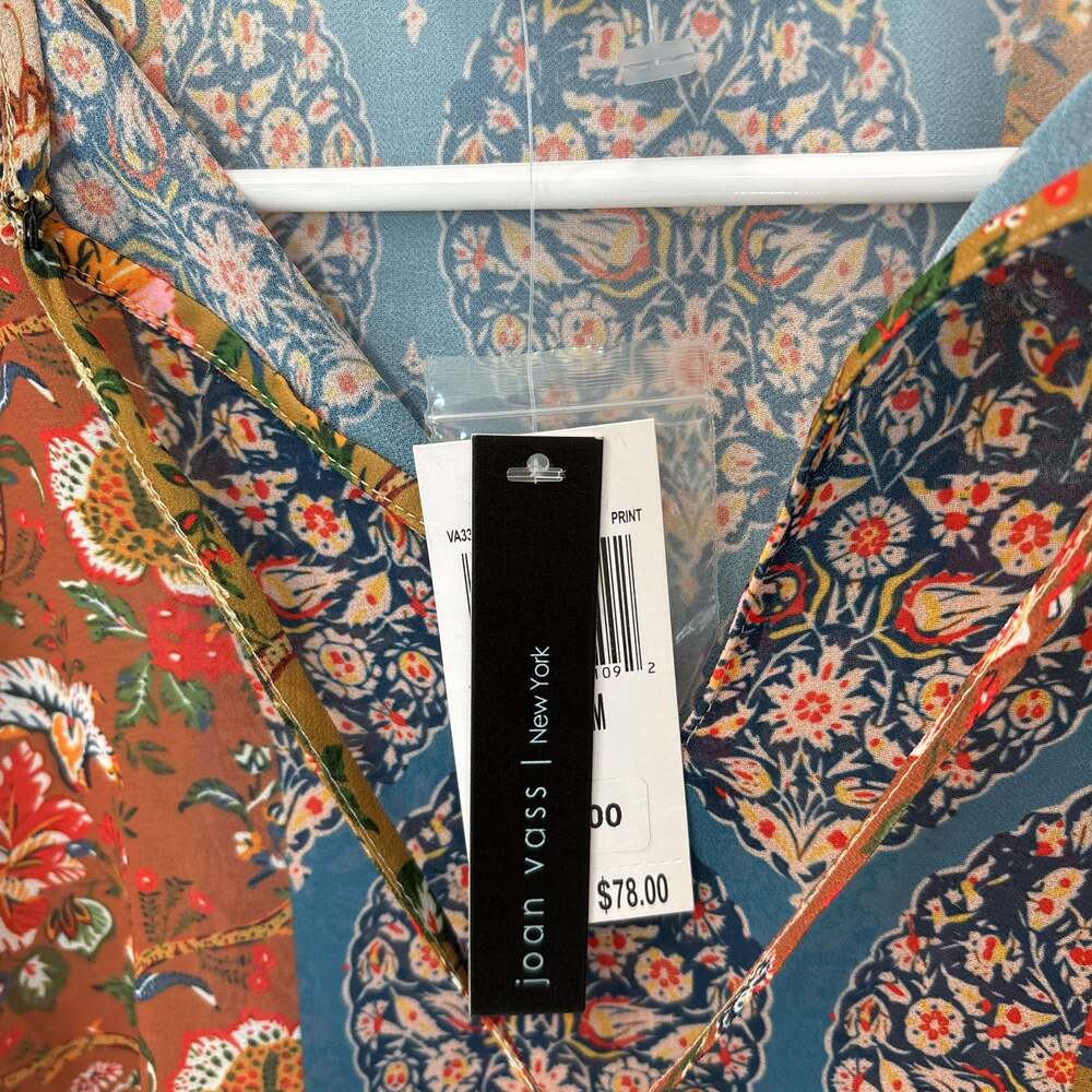Joan Vass New York Blouse Ruffle Floral Patchwork Sheer Boho M NWT